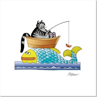 B kliban cat - cat goes fishing (3) Posters and Art